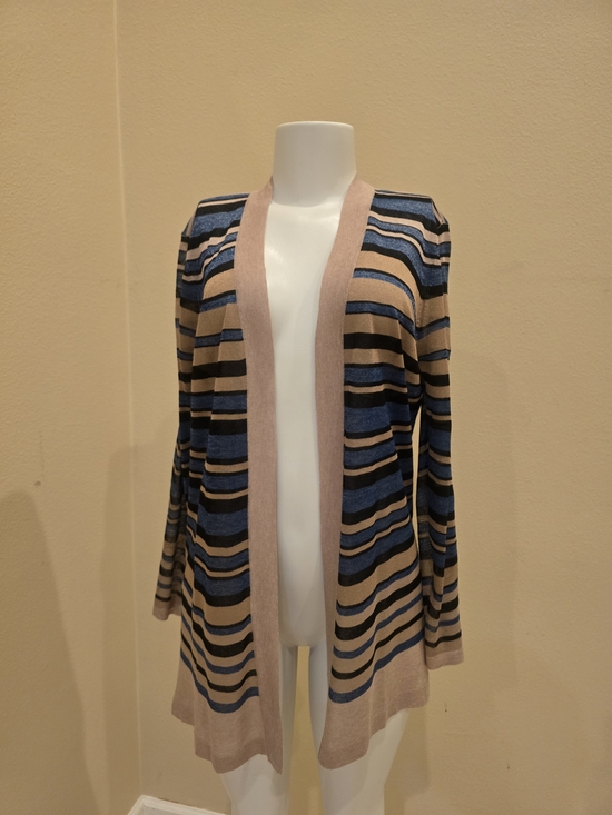 LOFT Sweaters - LOFT Striped Open Front Cardigan in Beige, Blue, Black